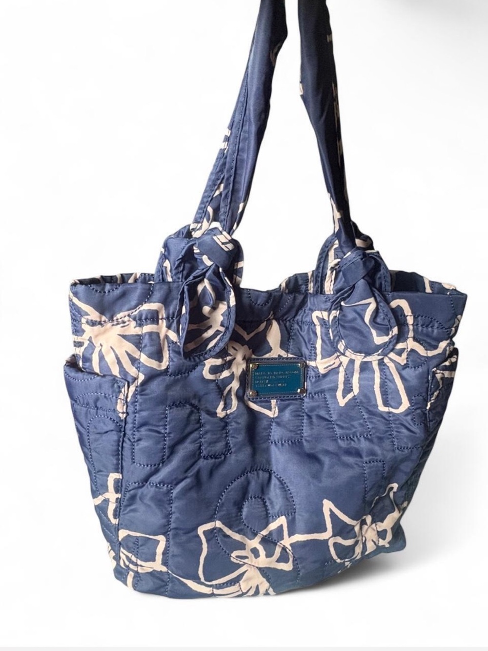 Y2K Marc by Marc Jacobs Navy & Pink Bow Quilted Workwear Tote Bag